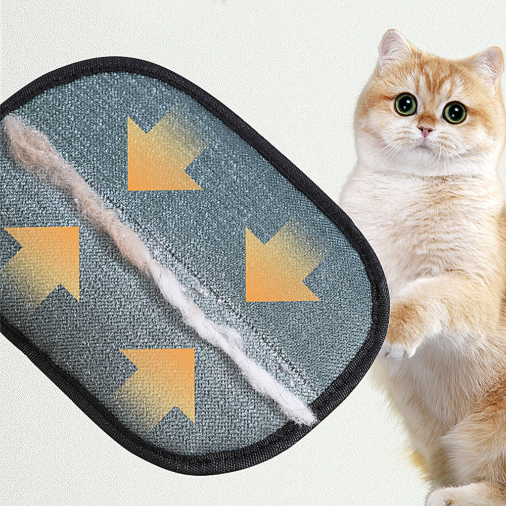 Close-up of pet hair gathered into a strip on the glove's fabric side